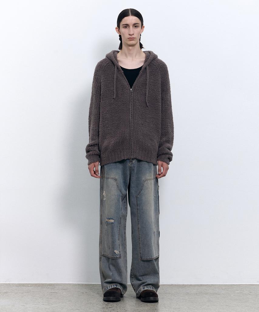 INSILENCE Cozy Soft Hooded Zip-Up Knit Ash Brown