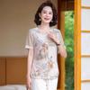 Женская блузка-туника с круглым вырезом, короткими рукавами, свободного кроя, в китайском стиле, с цветочным принтом