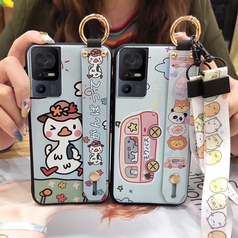 Cartoon Phone Holder Phone Case For TCL 40SE/T610K Wristband Waterproof Durable Soft Case Shockproof Anti-knock Cute