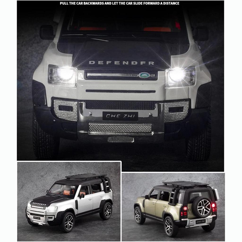 Масштаб 1/24 Land Rover Defender SUV, металлический литой под давлением игрушечный автомобиль из сплава, модель автомобиля со звуком и светом для мальчиков, детей, подарок, транспортные средства, коллекция хобби