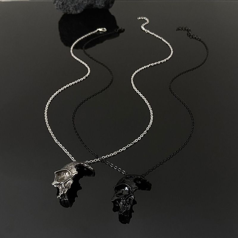 Ожерелье с черепом на половину лица, мужское ретро-подвеска с черепом из сплава, готическое ожерелье, ювелирные изделия