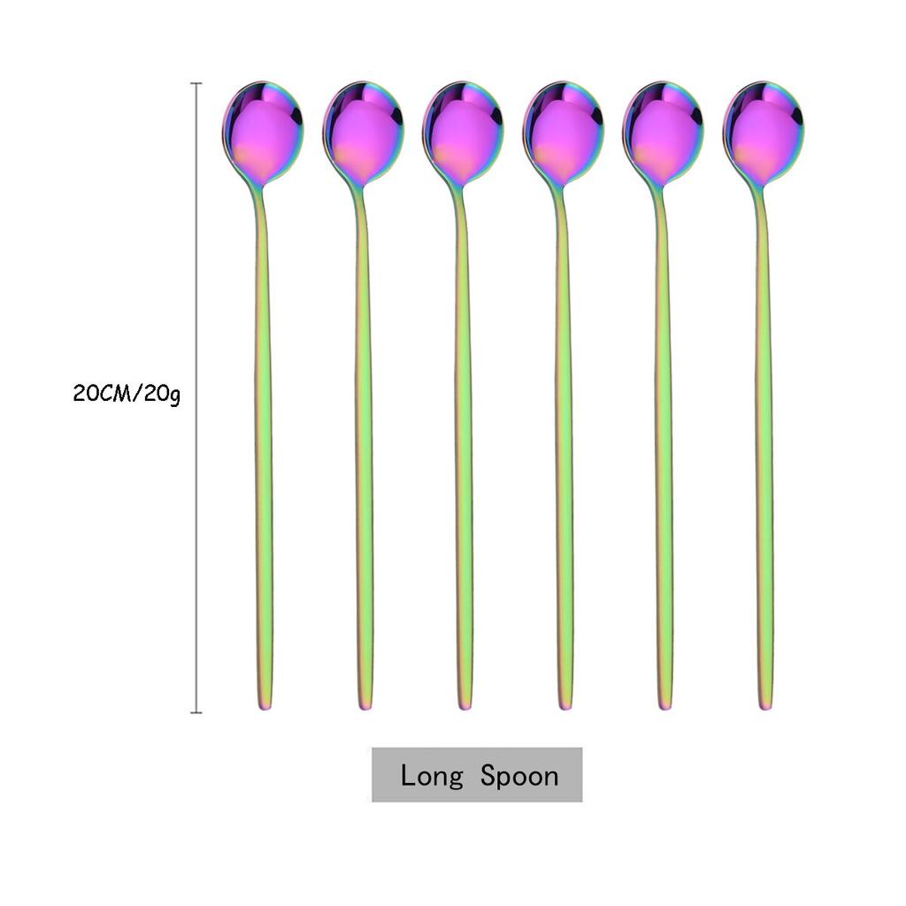 6 шт./компл., красочная ложка с длинной ручкой, столовая посуда, посуда для сока, кофе, перемешивающая посуда, ложка для мороженого, набор столовых приборов, кухонные инструменты
