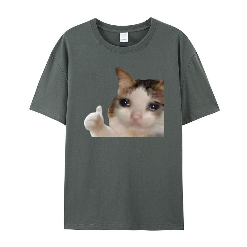 Мужская футболка с принтом «Грустный кот», летняя винтажная кавайная футболка для серфинга и пляжа, унисекс, дышащий повседневный топ