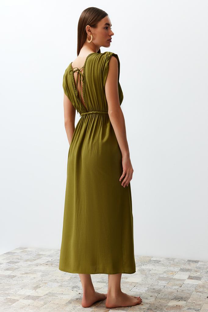 Women's Fashion New Dress Green Maxi Woven Slit Beach Dress