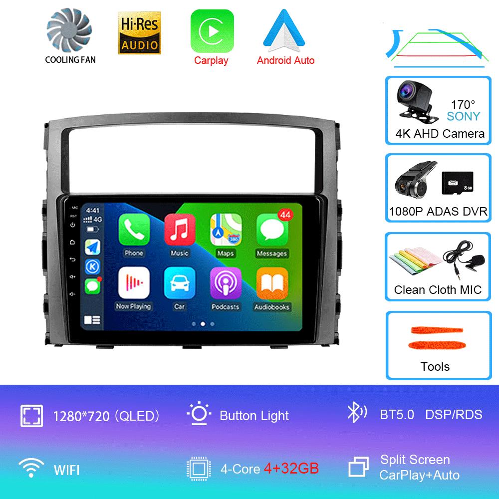 Автомобильное радио Android14 Carplay для Mitsubishi Pajero 4 V80 V90 2006 - 2014 Навигация GPS Мультимедийный проигрыватель WiFi+4G Стерео видео BT