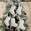 1Pc Christmas White Stocking Letter Embroidery Knitted Handmade Reusable Xmas Tree Hanging