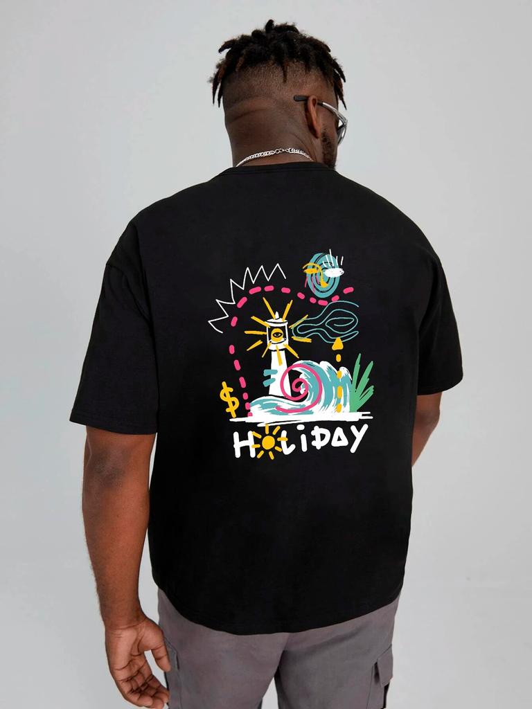 Happy Holiday Train Unisexga Графический уличная футболка Женские летние хлопковые топы High Street с коротким рукавом Повседневные футболки унисекс