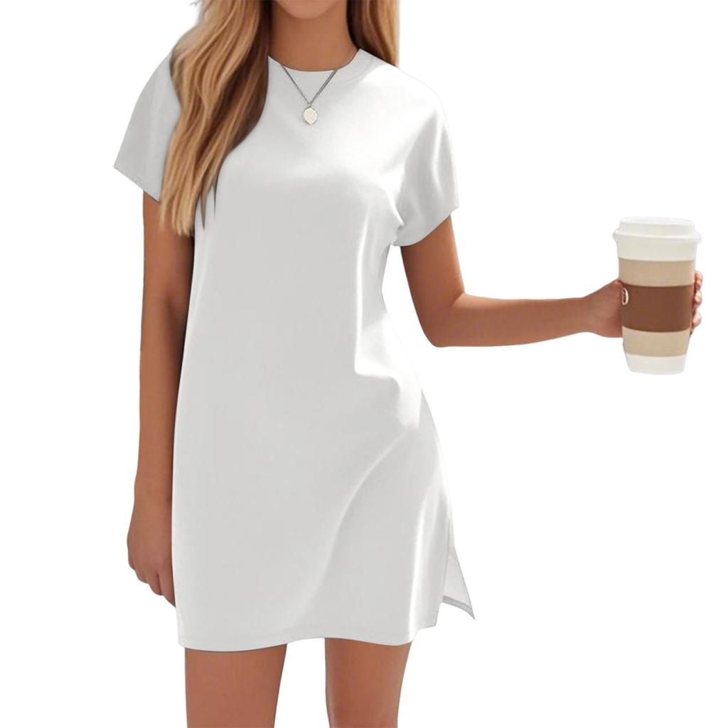 Women's Coverups Short Sleeve T-Shirt Dress Casual Side Slit Loose Fit Knee Length Beach Dress