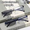 Photochromic Business Myopia Glasses Half Frame Anti-blue Light Short Sight Eyewear Outdoor High Definition Near Sight Glasses