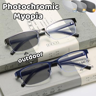Фотохромные деловые очки для близорукости, полуоправа, анти-синий свет, очки для близорукости, очки для активного отдыха с высоким разрешением