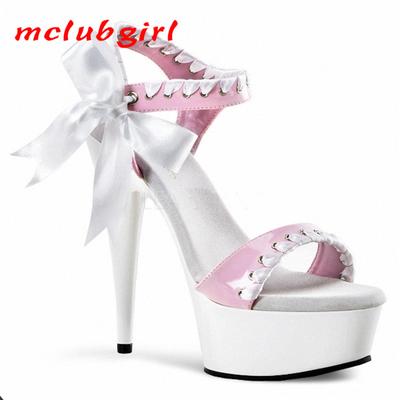 Женская обувь, модная обувь, танцевальные сандалии с бантом и кружевом, каблук 15 см, платформа 5 см, YKC
