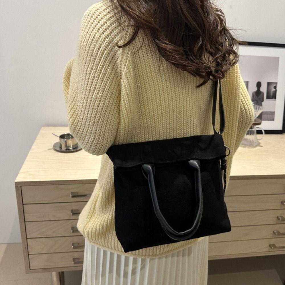 Brown Vintage PU Crossbody Bag Large Capacity Female Tote Bag Suede Velvet Shoulder Bag Students