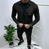 Men's Heavy Twill Jacket & Casual Pants Solid Color Jacquard Two-Piece Suit for Autumn/Winter