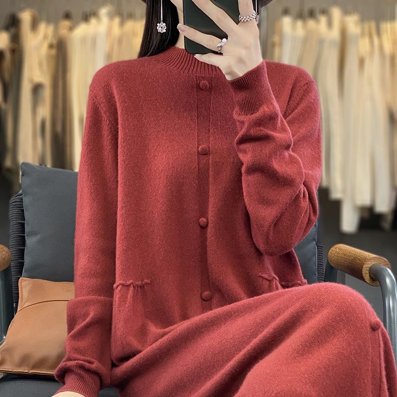 Women's Cashmere Dress Qinghe Cashmere 70% Wool 30% Cashmere Women's Autumn and Winter Cashmere Dress Soft and Warm