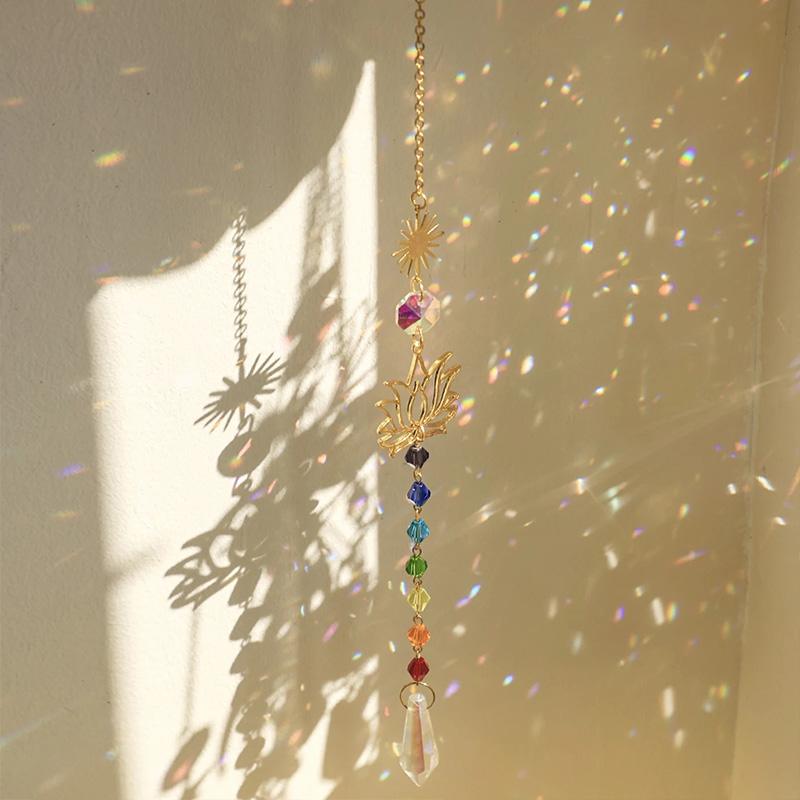 Sun Catcher Crystal Wind Chime, Lotus Flower Pendant Window Garden Decoration, Party Atmosphere Artifact Translucent Crystal Pendant.