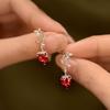 Серьги-пусеты из серебра 925 пробы с бриллиантовой инкрустацией в форме сердца, с рубиновой клубникой, для женщин, легкая роскошь, милые, ювелирные изделия