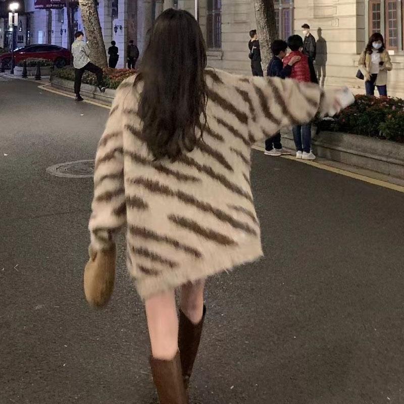 Корейский теплый свитер с леопардовым принтом, верхняя одежда, осенне-зимняя свободная одежда с напуском, мягкий клейкий свитер средней длины, женский пуловер