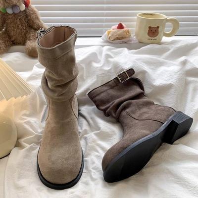 Одинарные ботинки Тонкий рукав Ботинки Мартина Ботинки на меху Ретро ботинки средней высоты Женские осенне-зимние новые плоские короткие ботинки Женские