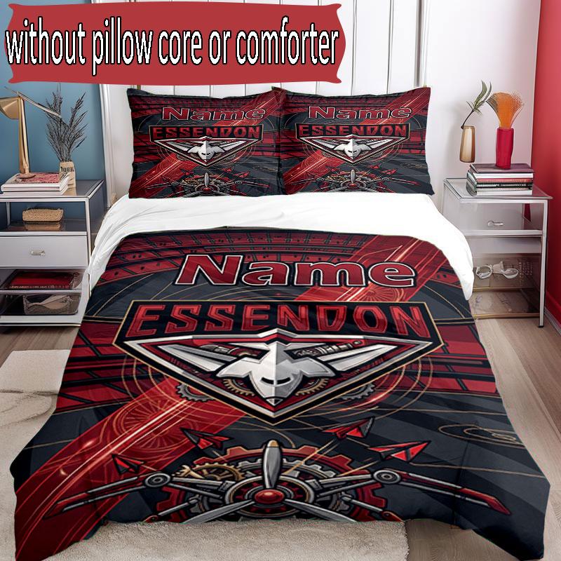 3pcs Duvet Cover Set (1*Duvet Cover + 2*Pillowcase, Without Core), Custom Name Essendon Football Pattern Bedding Set, Home Bedroom Decor Gift