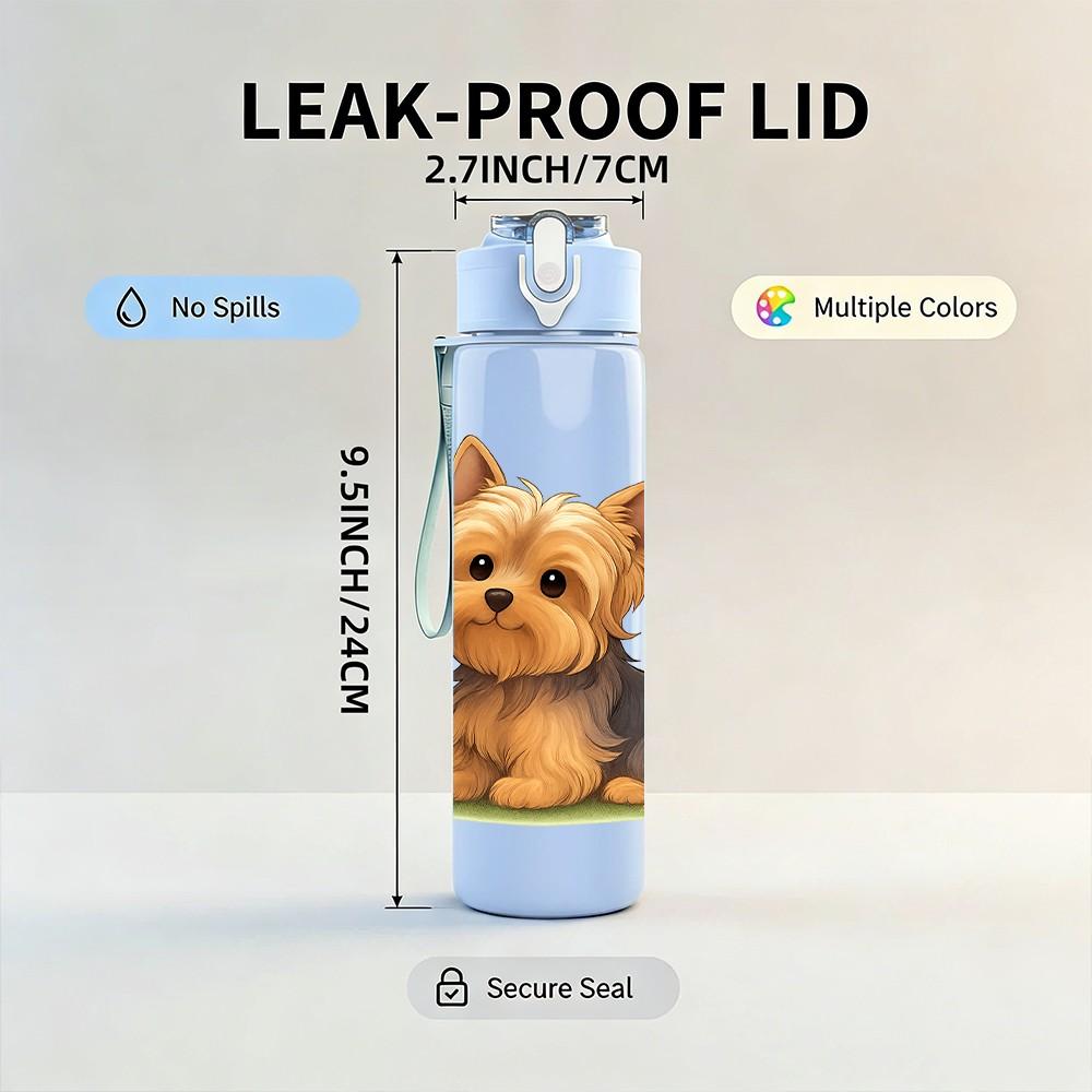 1PC Small Yorkshire Terrier Dog Print 750ml Color Plastic Sports Water Bottle Leakproof Flip Straw Lid Suitable for Sports Office Home Use