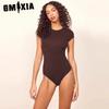 Summer Short Sleeve Women's Sexy Tight Cotton Ribbed O-Neck Bodysuit