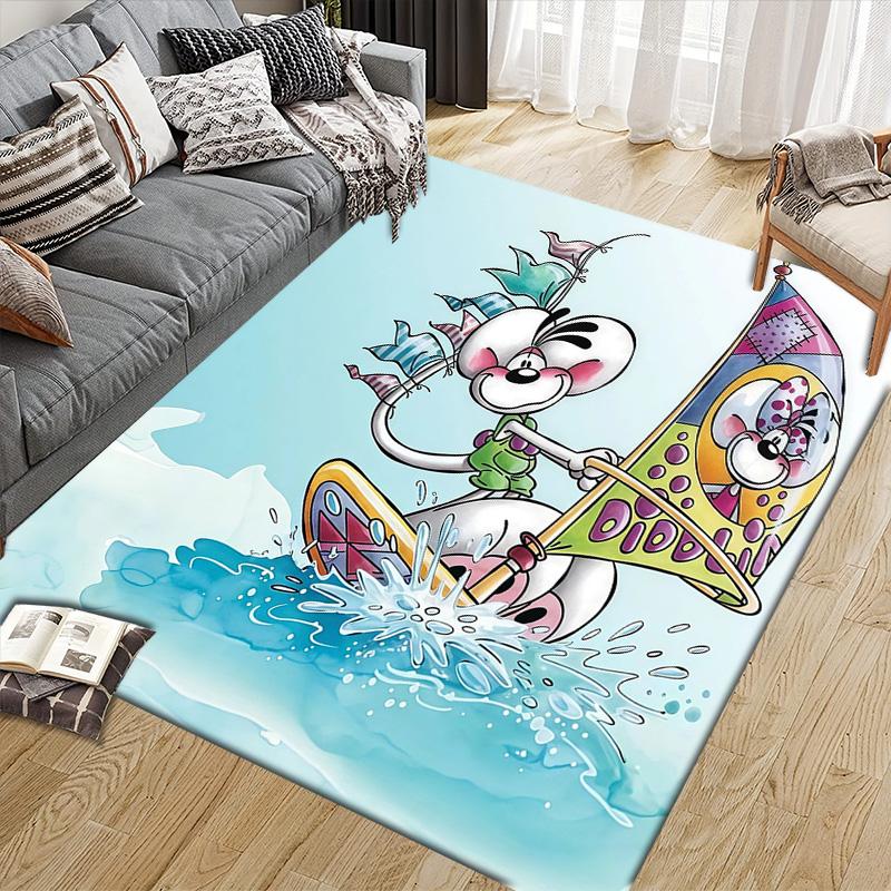 Diddl the Jumping Mouse Flannel Pattern Square Carpet,Area Rug,Carpet Rug for Living Room Bedroom Sofa Playroom Decor,Non-slip Floor Mat