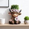 Highland Cow Vase Cute Cow And Flower Resin Vase Decorative Planter Without Drain Hole for Plants Flowers Home Outdoor Indoor Decor