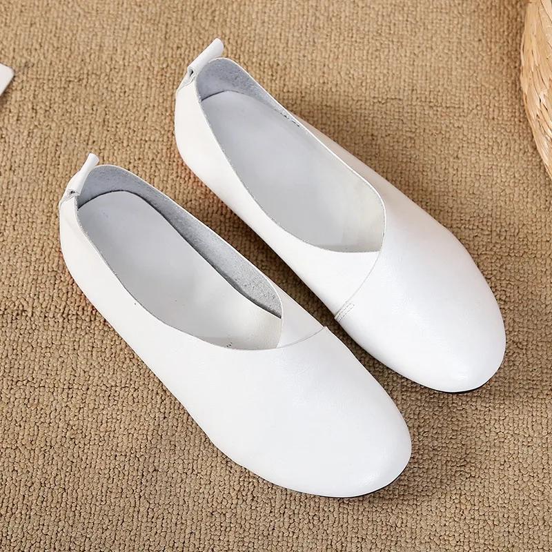 2024 г. Туфли на плоской подошве из натуральной кожи, женские мокасины из натуральной кожи, сшитые вручную, повседневная обувь из воловьей кожи, гибкая весенняя обувь, женские туфли на плоской подошве