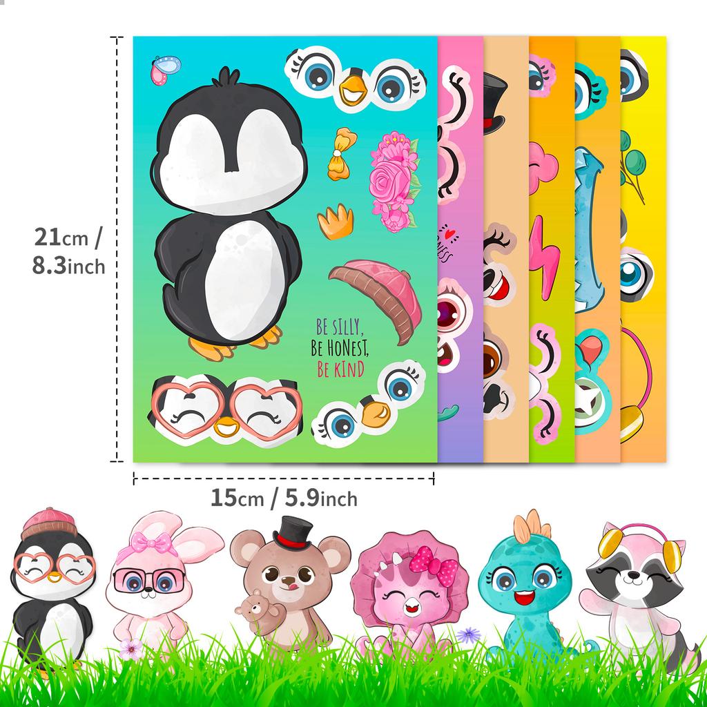 6 картинок/упаковка маленьких животных с постоянно меняющимися чертами лица, пазлы и наклейки с меняющимися лицами можно многократно перемещать на наклейки