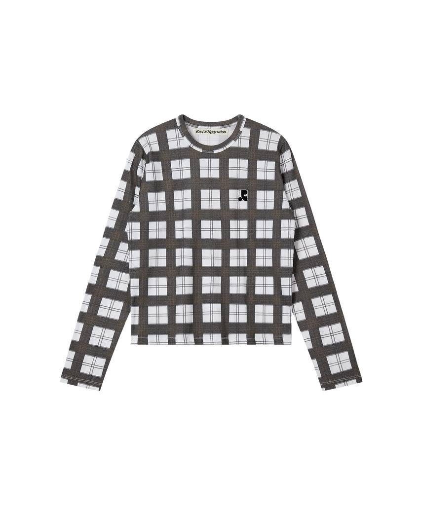 REST&RECREATION Check Pattern Long Sleeve Top - Black
