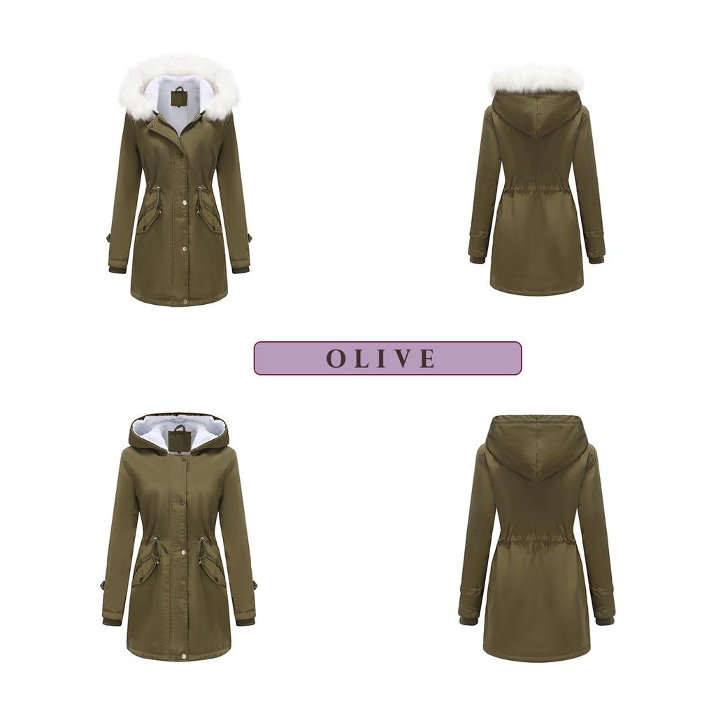 Jackets for Women Fleece Autumn and Winter Removable Hair Collar Women's Pie Over Long-sleeved Hooded Cotton Coat Velvet Coat Cotton Clothing Women