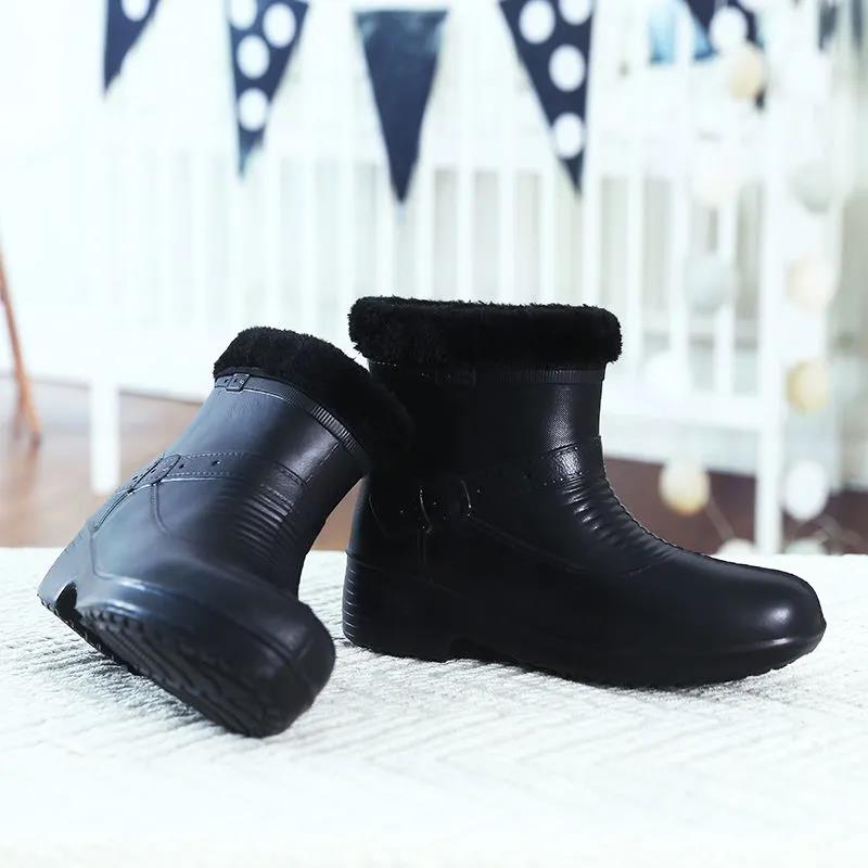 Водонепроницаемые и бархатные зимние сапоги. Женская рабочая обувь. Теплые грязеотталкивающие нескользящие хлопковые ботинки из ЭВА.