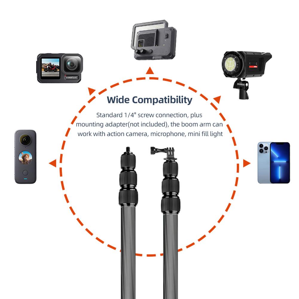 Ручка для портативного микрофона, 4-секционная выдвижная штанга для микрофона, штанга из углеродного волокна для микрофонов