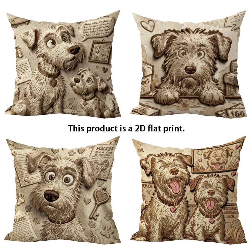 1/4Pcs Cute Dog Patterned Pillowcases For Cozy Home Sofa Bed Cushion Cover Home Bedroom Decoration, 2D Flat Printing