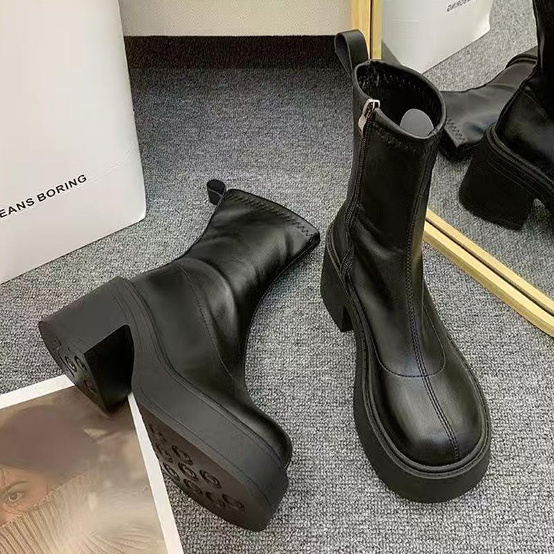 Модные женские ботильоны на высоком каблуке, на платформе, на толстом каблуке, дизайнерские туфли для зимнего платья, 2025, новые, уютные, готические, челси, ботильоны для женщин