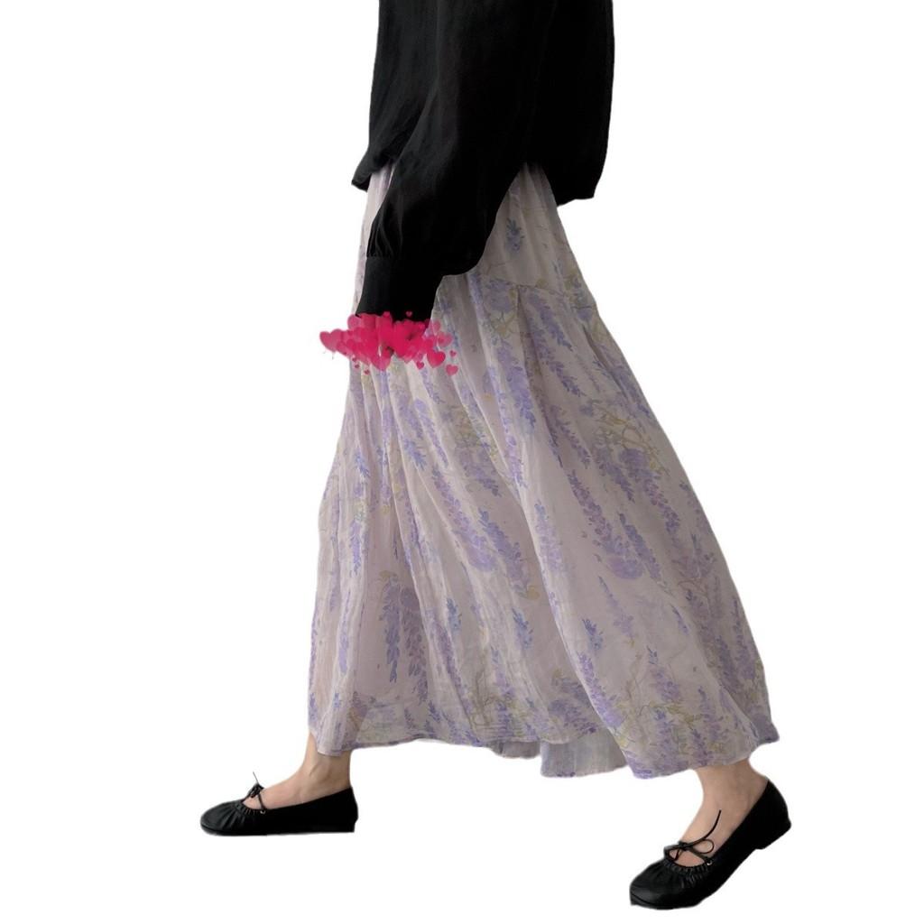 Vintage French Floral Midi Skirt With High Waist For Elegant Summer Wear