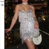 2025 Women's Sequin Fringe Bodycon Spaghetti Strap Evening Dress