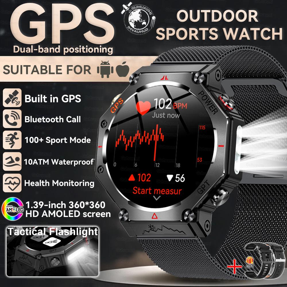 Новые встроенные GPS наручные смарт-часы для мужчин Фонарик компас BT-звонки Пульс Водонепроницаемость 10ATM Спортивные смарт-часы