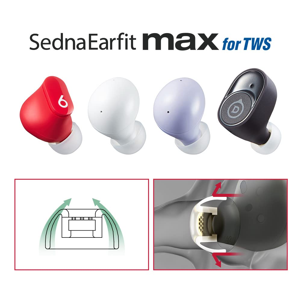 AZLA SednaEarfit MAX для TWS размер L 2 Коническая структура Медицинский силикон Для беспроводных наушников с коротким звуководом Встроенный силиконовый фильтр