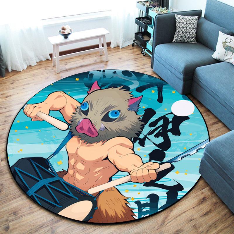 Classic Japanese-style cartoon Demon Slayer round rug, home soft decorative anti-slip yoga mat and chair mat, outdoor floor mat carpet K35