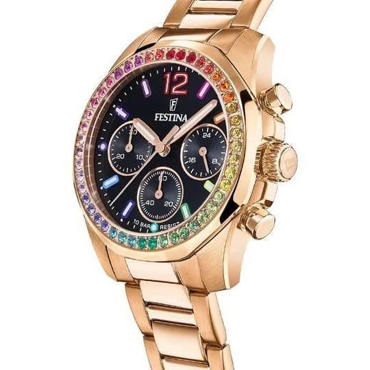 Часы - FESTINA - Boyfriend Rainbow F20639/3 - Кварцевые - Женские - Черные - Розовое золото