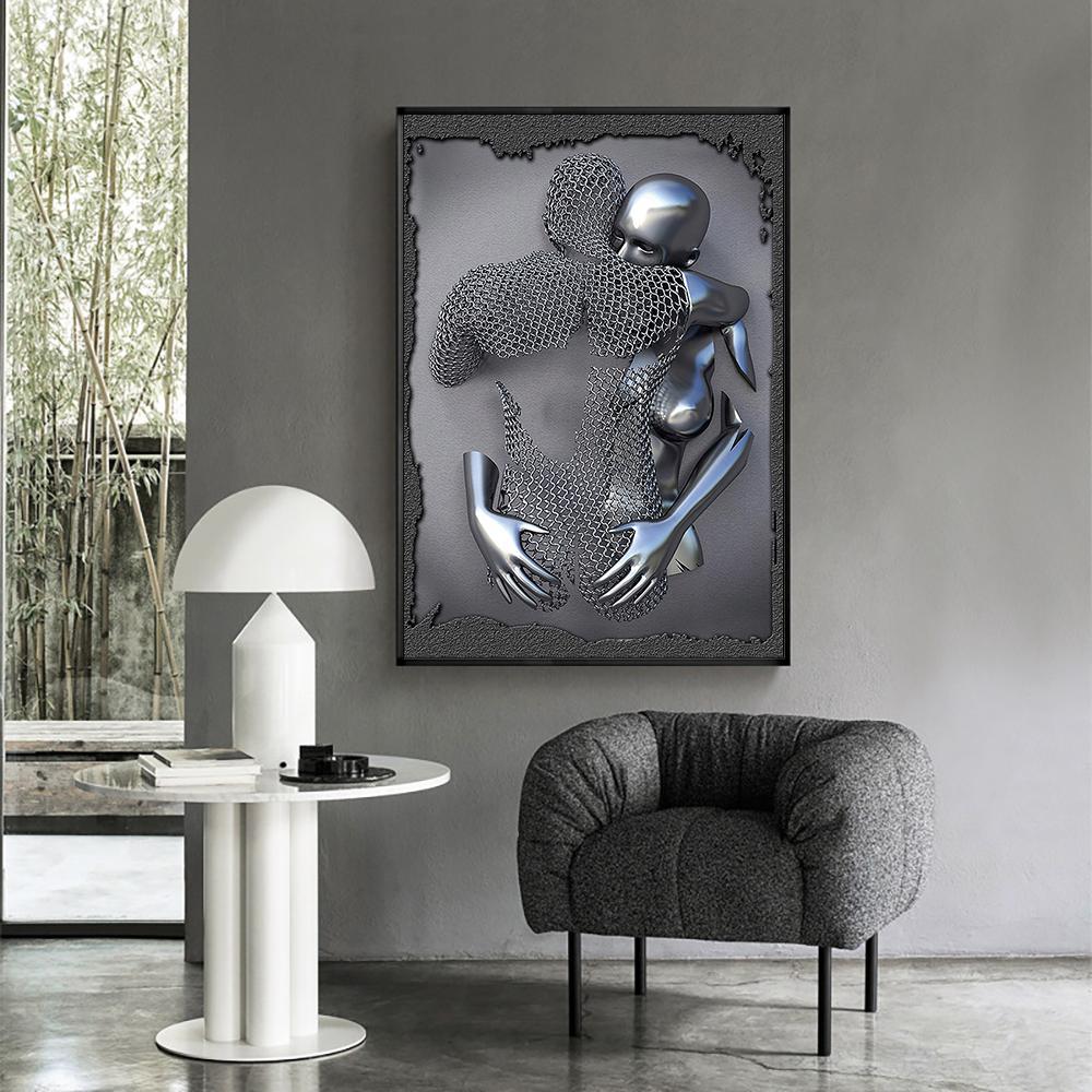 3D визуальные золотые, серебряные настенные художественные картины из металла, современные скандинавские персонализированные холсты, интерьерные картины, принты, домашний декор