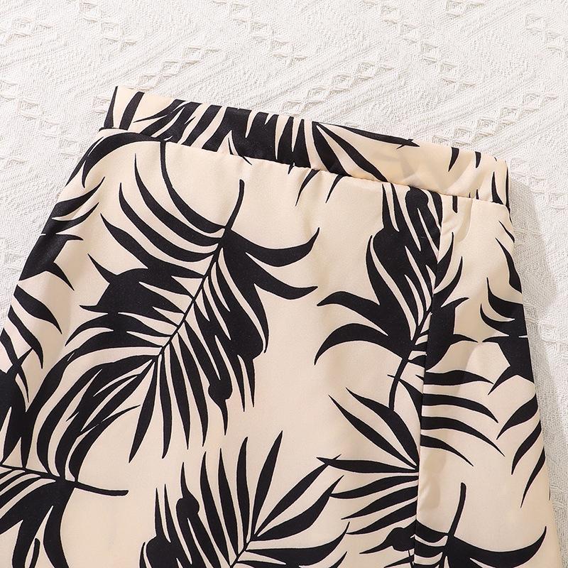 Одежда для девочек, летняя новая юбка-бюстье с принтом + трикотажный топ без рукавов 7-12 лет, детский костюм с юбкой