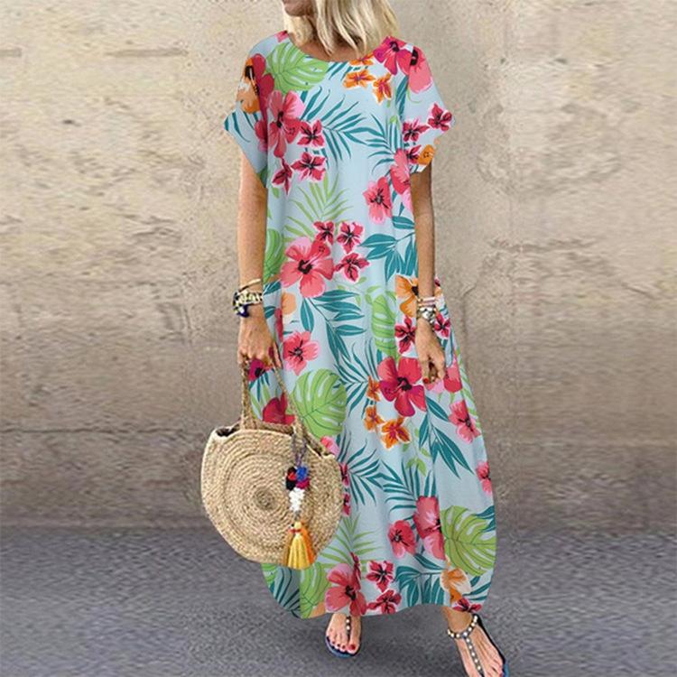 GMXIA Women's Fashion Summer Spring Floral Print Short Sleeve O-Neck Casual Dresses