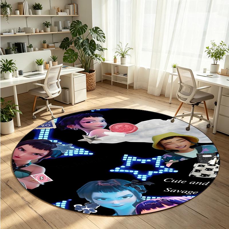 Zoey Printed Round Crystal Velvet Rug Soft Non Slip Floor Carpet For Bedroom Holiday Gift