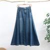 Длинная джинсовая юбка больших размеров, женская осенняя тонкая драпировка, полудлинная юбка-зонтик А-силуэта с высокой талией