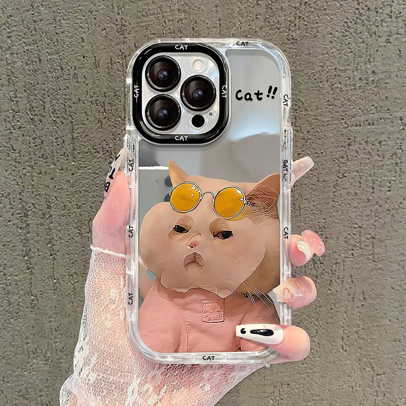 Applicable To Apple 15 Mobile Phone Case Iphone14 Funny Facial Mask Cat 13 Mirror 12pro Full-inclusive Lens Xs/xr