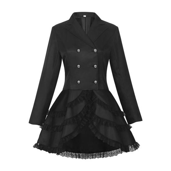Женский двубортный викторианский стимпанк блейзер пальто готический смокинг фрак куртка с кружевной отделкой Хэллоуин свадебная униформа костюм