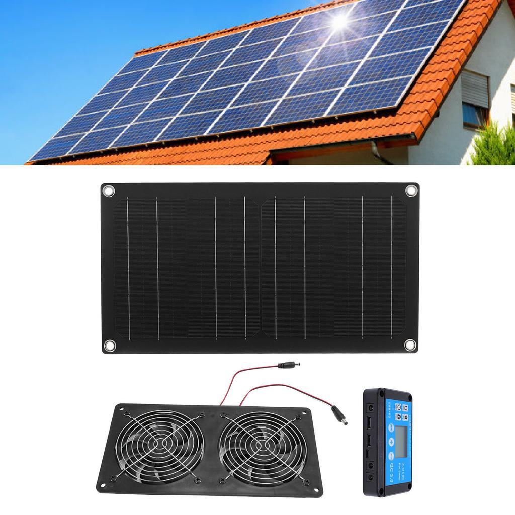 Solar powered fan, 6 inch solar dual exhaust fan kit, low noise dual cooling ventilation valve