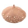 Women Beret Faux Pearl Rhinestone Decor Vintage English Style Woolen Hat No